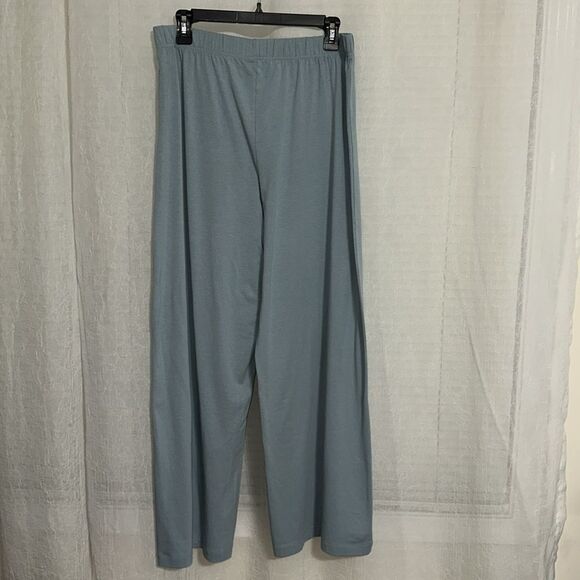 CK L Slate Seafoam Blue Modal Blend Notched Collar Short Sleeve Top Wide Leg PJ - Picture 12 of 16